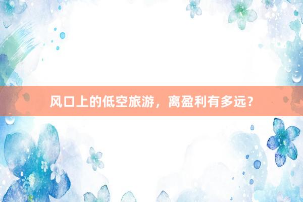 风口上的低空旅游，离盈利有多远？