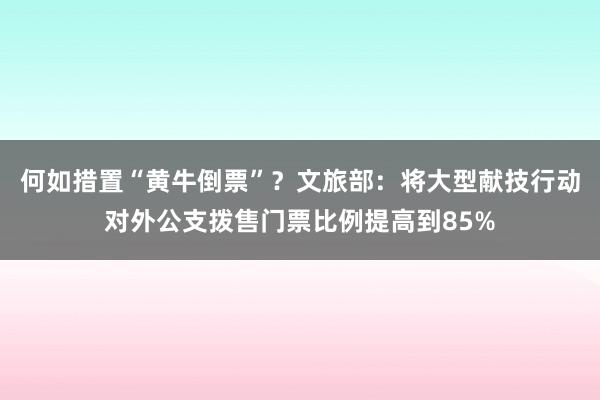 何如措置“黄牛倒票”？文旅部：将大型献技行动对外公支拨售门票比例提高到85%